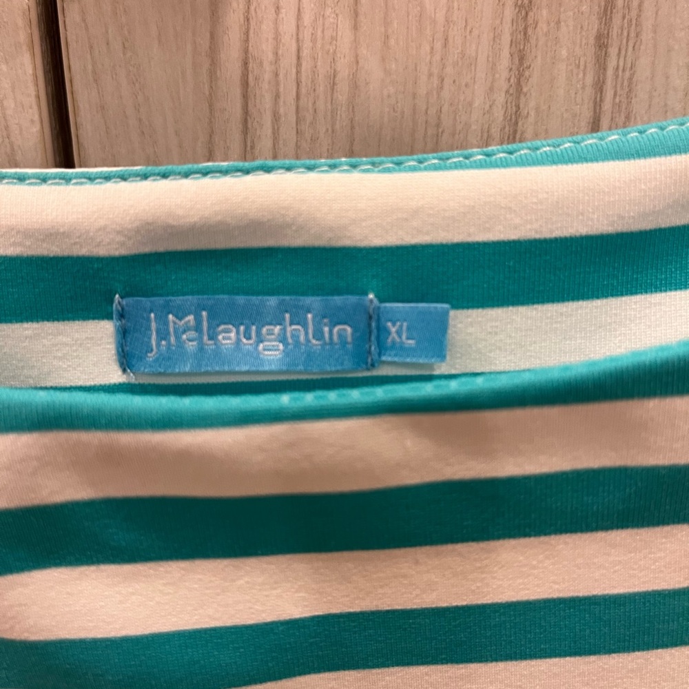 J. McLaughlin top, size XL, aqua and white stripe, bracelet length sleeve. - Picture 3 of 5